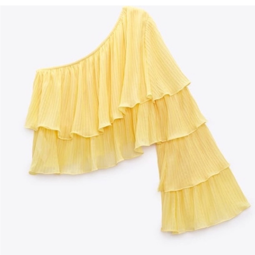 Yellow One-Shoulder Pleated Top